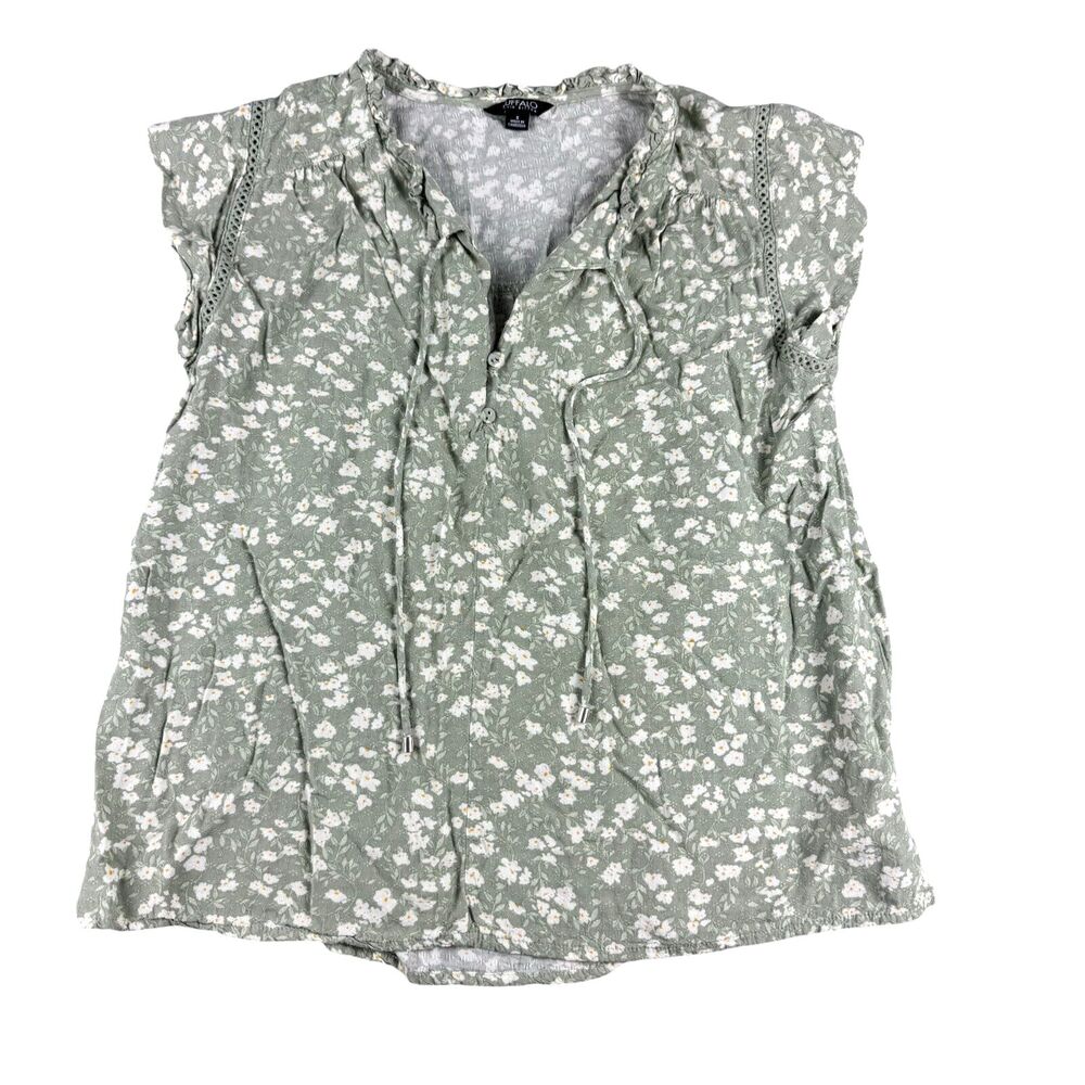 Buffalo David Bitton Top Women's Small Green Short Sleeve Flutter Comfy Floral
